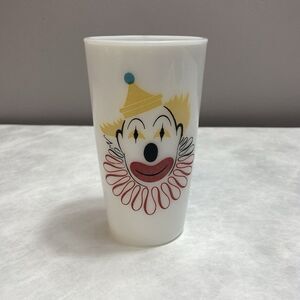 Vintage Hazel Atlas Clown Face Milk Glass Drink Tumbler 50s  - 5" Tall Kids